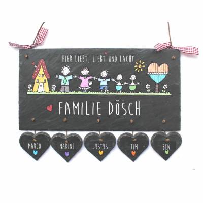 Personalisierbares wetterfestes Schieferschild Familie – Handgemachtes Haustürschild mit Namen, Unikat als Geschenk