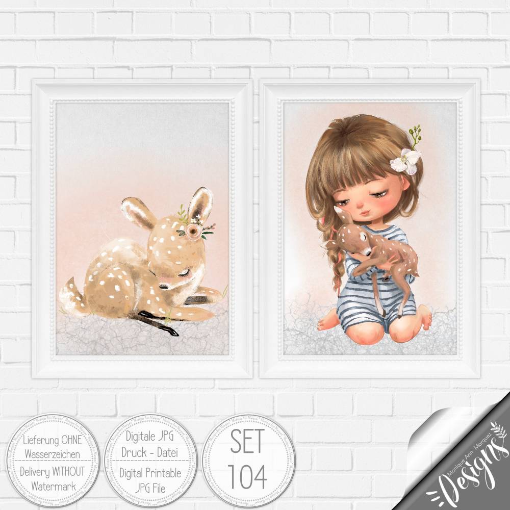 Druckbare Kinderzimmer Bilder Kinder Bild Waldtiere in A4 & A3 |SET 104 Bild 1