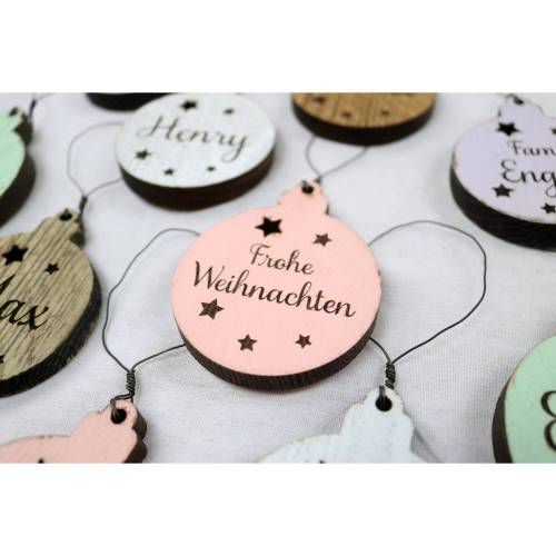 5er SET Vintage WEIHNACHTSKUGELN aus Altholz mit Name PERSONALISIERT Weihnachtsbaum Geschenkanhänger Holz Weihnachten Christbaumkugel Stern