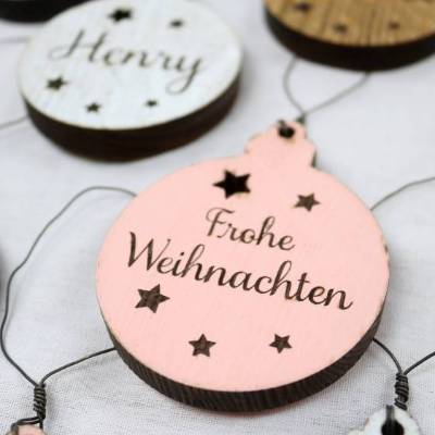 4er SET Vintage WEIHNACHTSKUGELN aus Altholz mit Name PERSONALISIERT Weihnachtsbaum Geschenkanhänger Holz Weihnachten Christbaumkugel Stern