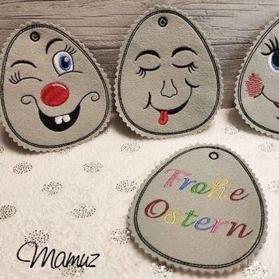 4x * Baumler für die Osterdeko - Gesichter zum schmunzeln *  Ostereier ITH / Stickdatei