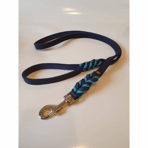 Blaue Fettlederleine mit Handschlaufe