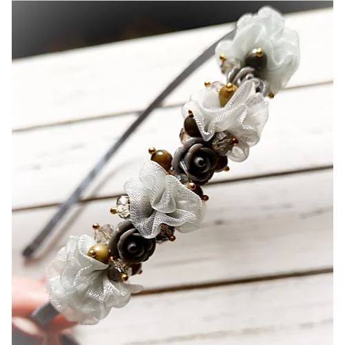 verzierter Haarreif,, Haarschmuck,Hochzeit, Fest, Kommuniom, Blüten, Perlen