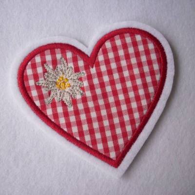 Applikation / Aufnäher Herz mit gesticktem Edelweiss, Edelweissherz