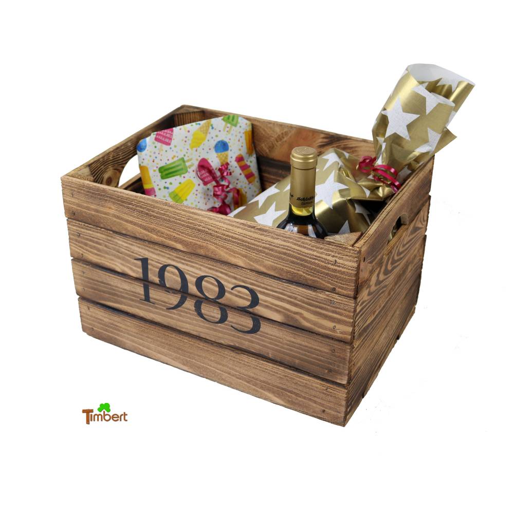 Vintage HOLZKISTE mit JAHRGANG Personalisiert Rustikale Geschenkekiste Weinkiste Geburtsjahr Holz Geschenk 1983