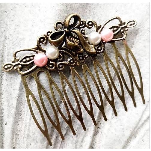 Romantischer Haarkamm im Vintage-Stil, bronzefarben,  Cabochon, Antik-Stil, Schleife Bild 1