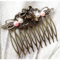 Romantischer Haarkamm im Vintage-Stil, bronzefarben,  Cabochon, Antik-Stil, Schleife