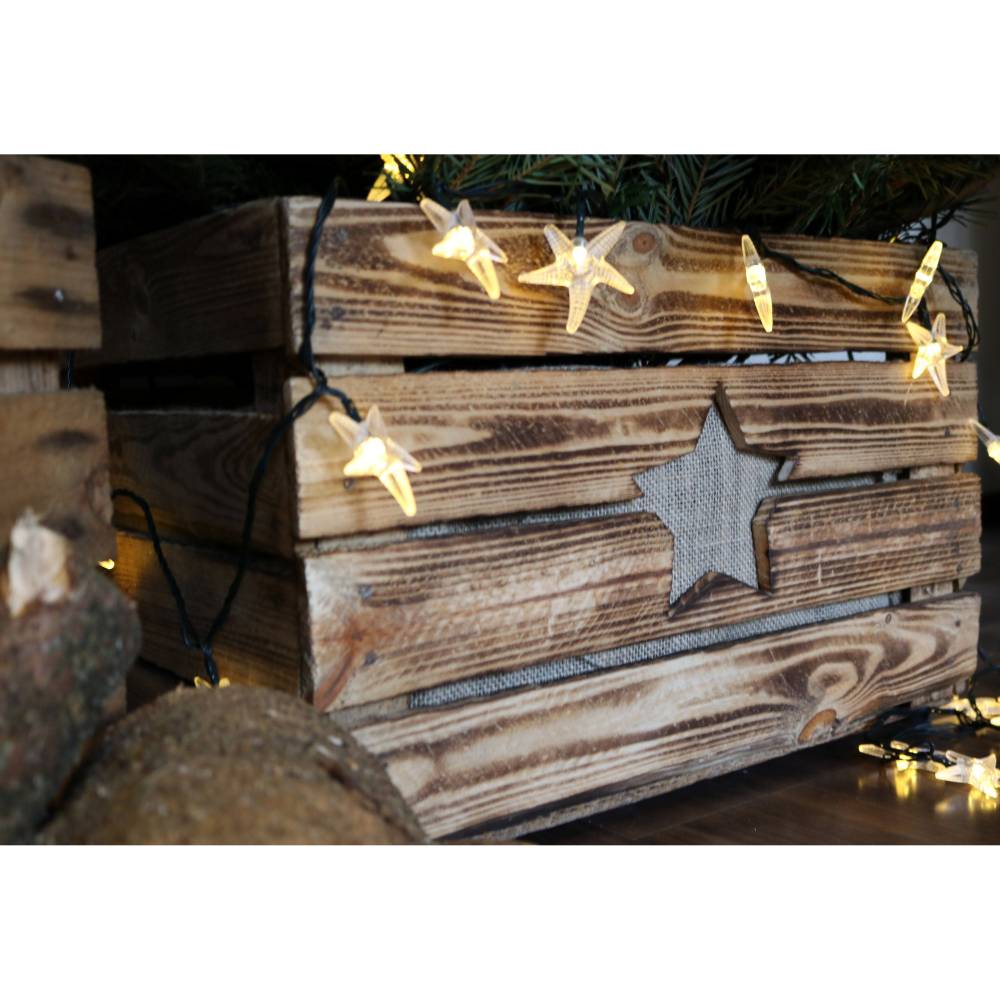 RUSTIKALE WEIHNACHTSBAUMSTÄNDER alte OBSTKISTE Christbaum Ständer aus Holz Weihnachtsdeko Vintage Holzkiste Baumhalter W