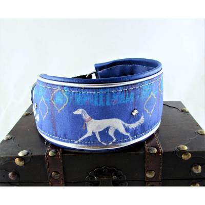 Windhundhalsband "Arabesque" Hundehalsband Halsband für Galgo Podenco wahlweise mit Zugstopp oder Klickverschluss aus Kunststoff oder Metall weich gepolstert mit Kunstleder