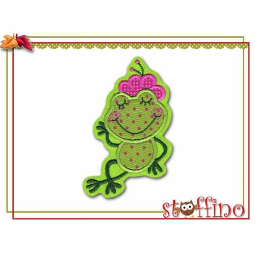Applikation Frosch mit pinker Blume Aufnäher 