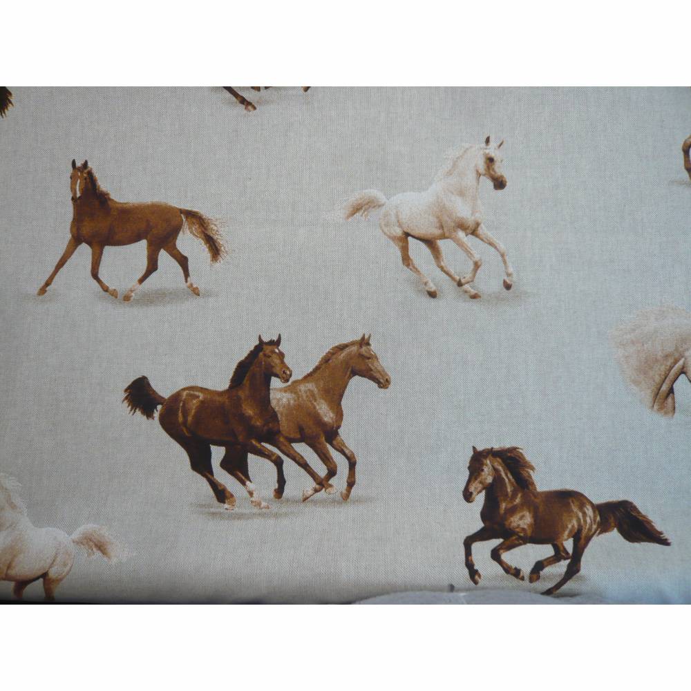14,70 EUR/m Dekostoff Canvas Pferd / Pferde Köpfe auf hellbeige Leinenoptik Bild 2