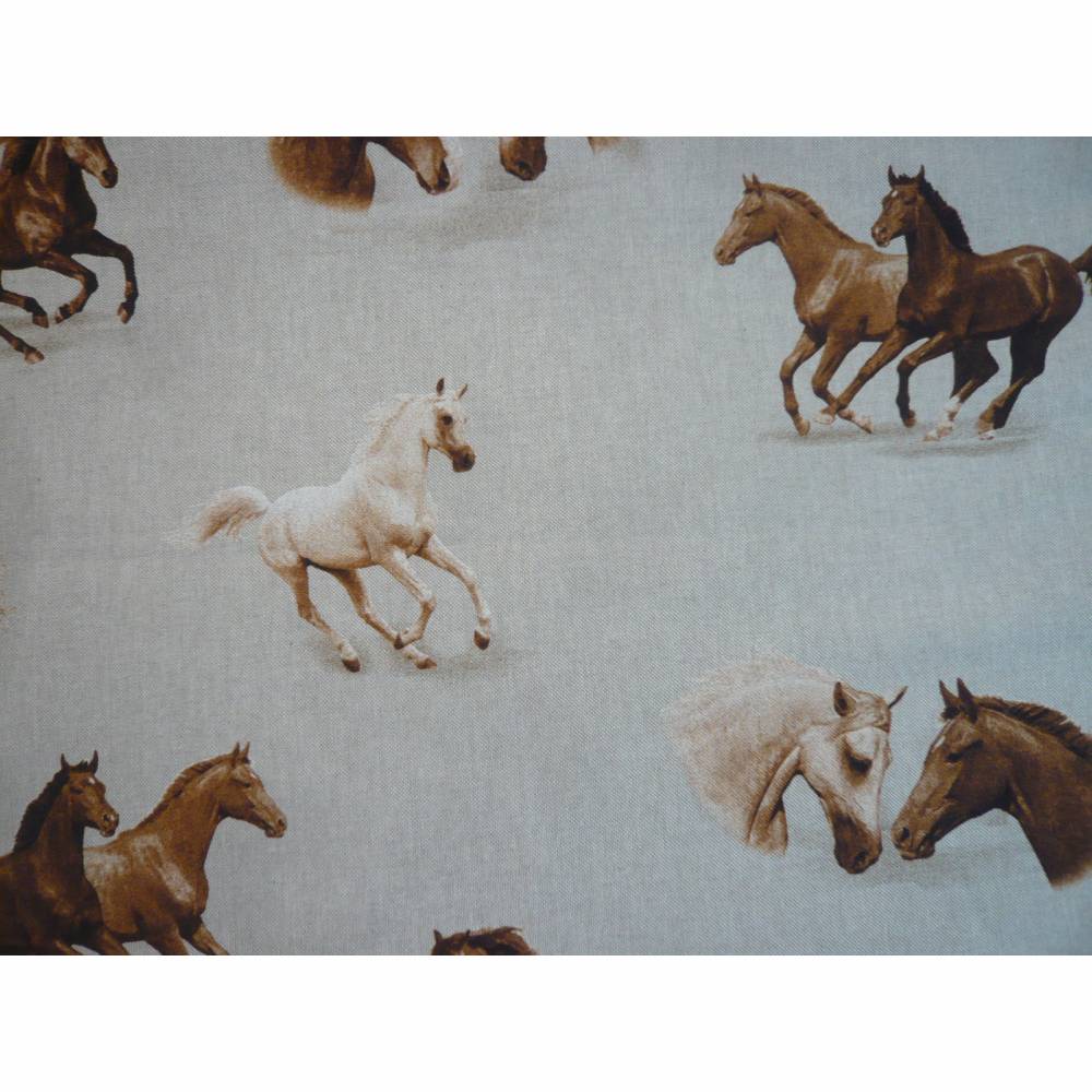 14,70 EUR/m Dekostoff Canvas Pferd / Pferde Köpfe auf hellbeige Leinenoptik Bild 3