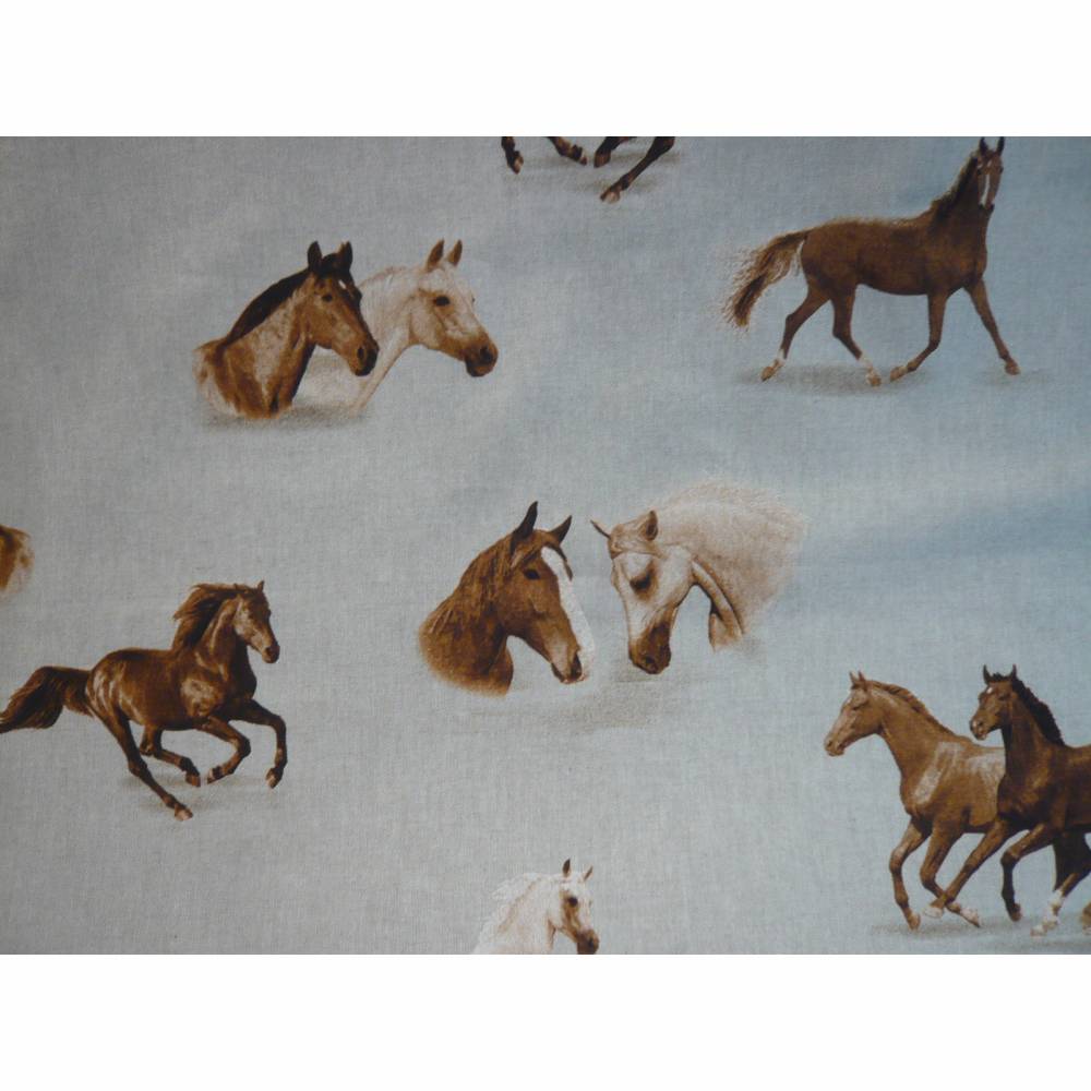 14,70 EUR/m Dekostoff Canvas Pferd / Pferde Köpfe auf hellbeige Leinenoptik Bild 4