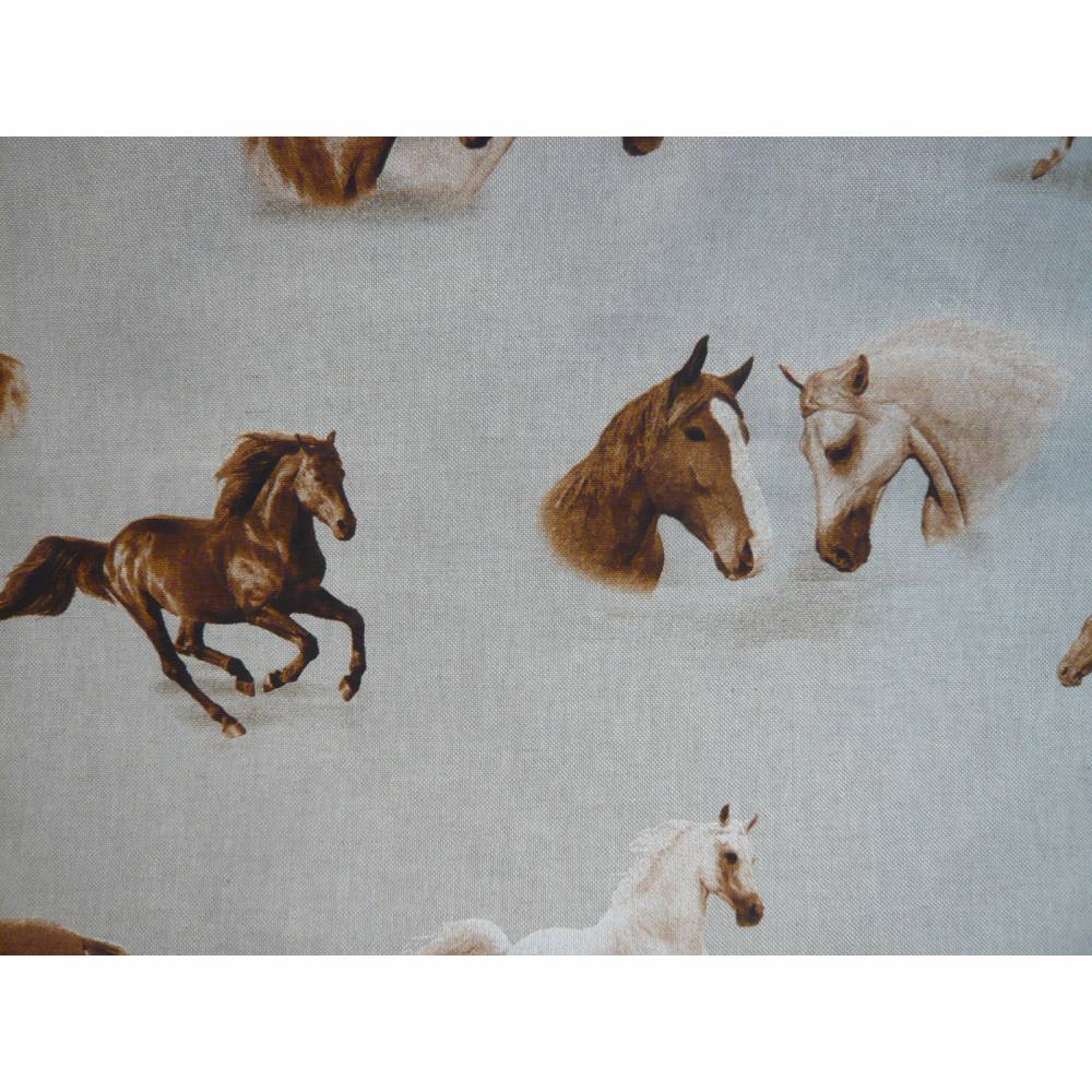 14,70 EUR/m Dekostoff Canvas Pferd / Pferde Köpfe auf hellbeige Leinenoptik Bild 5
