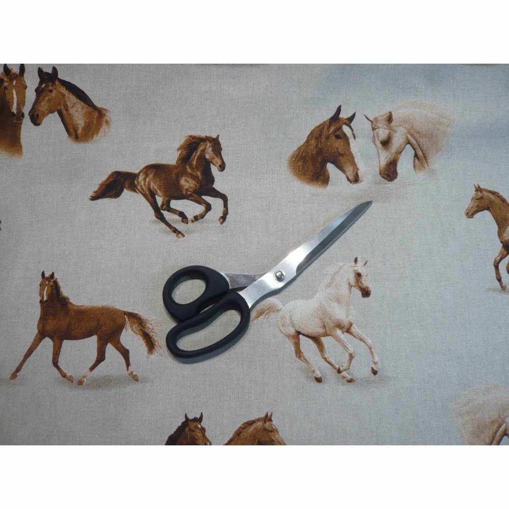 14,70 EUR/m Dekostoff Canvas Pferd / Pferde Köpfe auf hellbeige Leinenoptik Bild 6