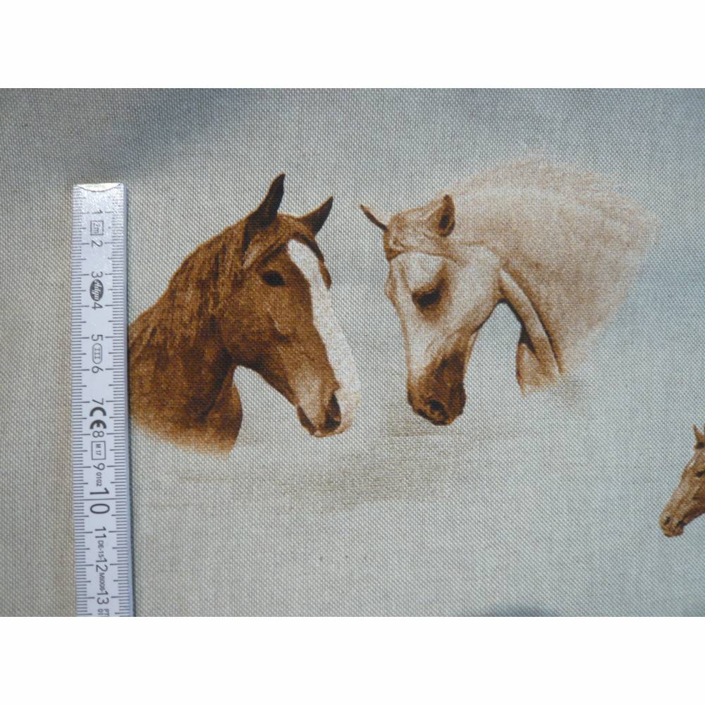 14,70 EUR/m Dekostoff Canvas Pferd / Pferde Köpfe auf hellbeige Leinenoptik Bild 7