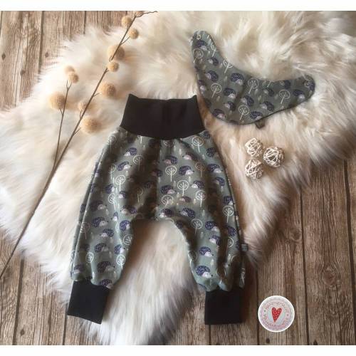 Set aus Pumphose und Halstuch / Gr.80 / kuschliger Sweat / Igel