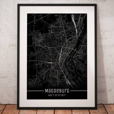 Stadtplan MAGDEBURG - Just a Black Map I Digitaldruck Stadtkarte citymap City Poster Kunstdruck Stadt Karte
