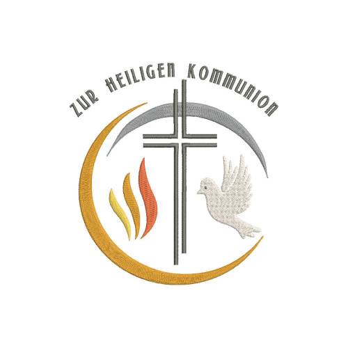 Stickdatei  2 Größen Zur heiligen Kommunion;Konfirmation Taube Kreuz in 2 Größen 10x10 und 13x18 cm Kissen Schleife