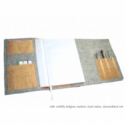 Kalender Organizer Merino Wollfilz Kork Kalenderhülle Farbwahl für Din A5 Buchkalender, Notizbuch