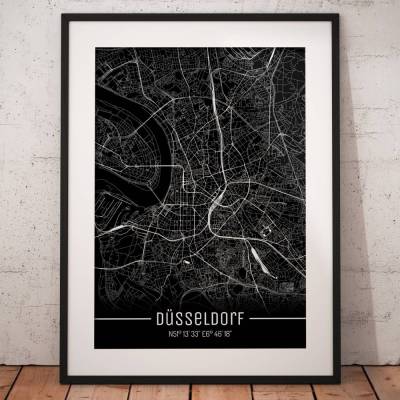Stadtplan DÜSSELDORF - Just a Black Map I Digitaldruck Stadtkarte citymap City Poster Kunstdruck Stadt Karte
