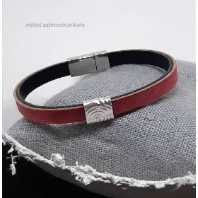 Lederarmband, Rot & Feinsilber