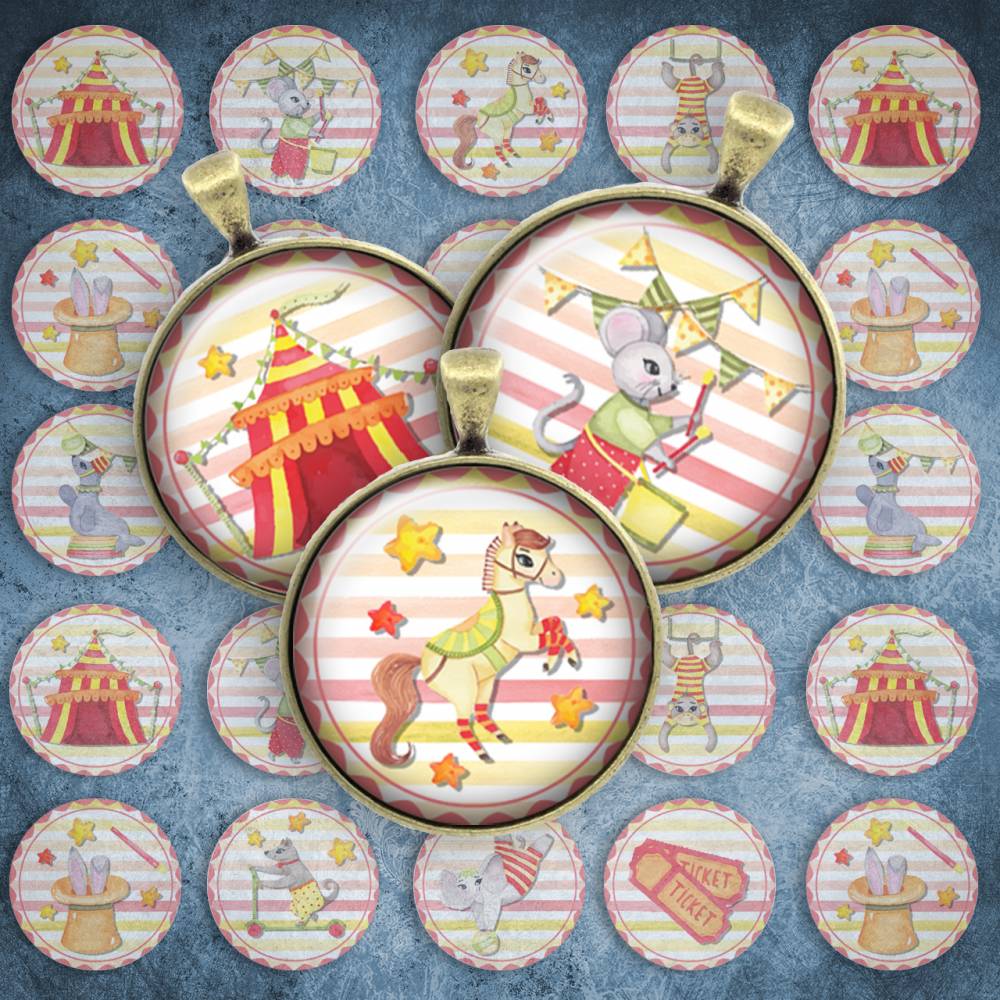271 - Cabochon Vorlagen, 25mm 18mm 14mm 12mm, rund, Cabochon Motive, Bottle Cap images Kindergeburtstag Tiere Tierkinder Zirkus Bild 1