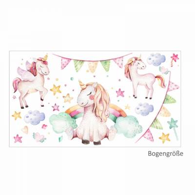 074 Wandtattoo Einhorn Pastell Regenbogen Kinderzimmer Baby Mädchen - in 6 Größen - niedliche Kinderzimmer Sticker und Aufkleber