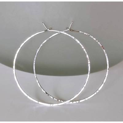 925 Sterling Silber Creolen gehämmert, Ohrringe Silber, Creolen groß, dünne Creolen, Boho, gehämmerter Schmuck