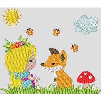 Stickdatei Fuchs und Mädchen  13x18 kpl. Motiv Taschenmotiv TM82 Maschinenstickerei