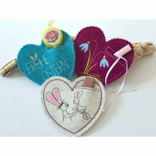 ITH Stickdatei Anhänger Herzen zu Ostern 10x10cm