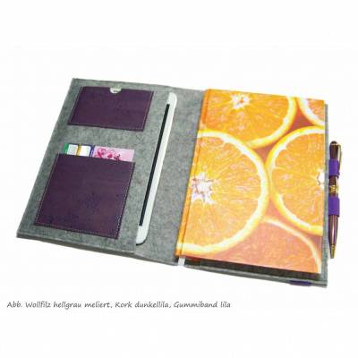 Organizer für Din A5 Kalender Ringbuch | Buchhülle aus Merino Wollfilz + Kork | mit optionalem Vorderfach / Stifthalter