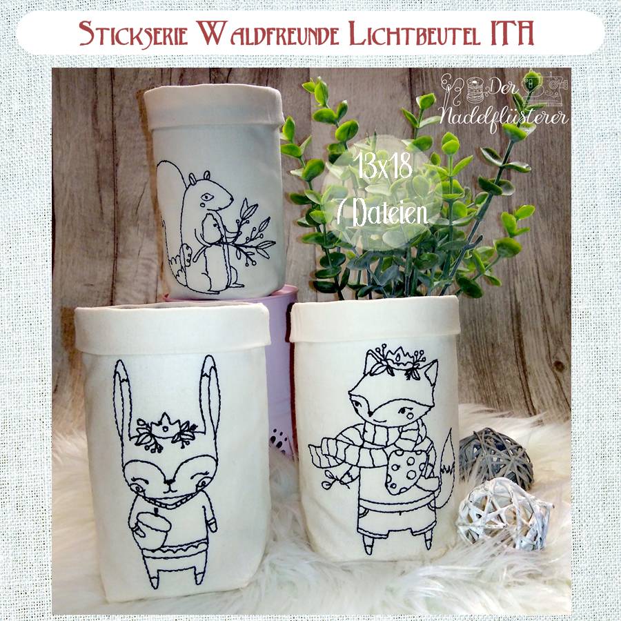 Digitale Stickserie Waldfreunde Lichtbeutel ITH 13x18 cm (5x7") Stickrahmen Bild 1