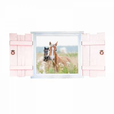 023 Wandtattoo Pferde im Fenster mit Fensterläden - in 6 Größen - wunderschöne Kinderzimmer Sticker 