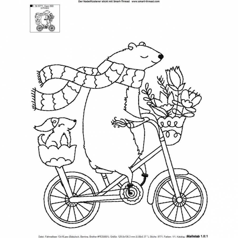 Digitale Stickdatei Fahrradbär  13x18 - 20x30 cm (5x7 - 8x12") Stickrahmen Bild 3