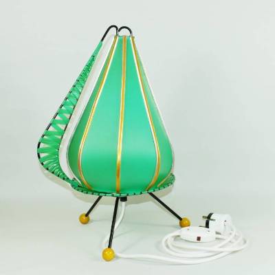 50er J. DDR Viehweger Tischleuchte Rockabilly Made in GDR Tripod Dreibein Nachtlicht Kunststoff grün mid century vint