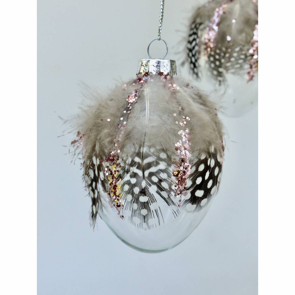 Ostereier aus Glas mit Perlhuhn-Federn, 4 Stück Bild 4