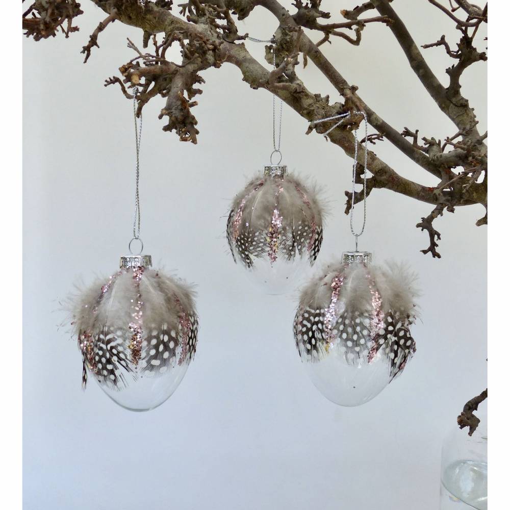 Ostereier aus Glas mit Perlhuhn-Federn, 4 Stück Bild 5