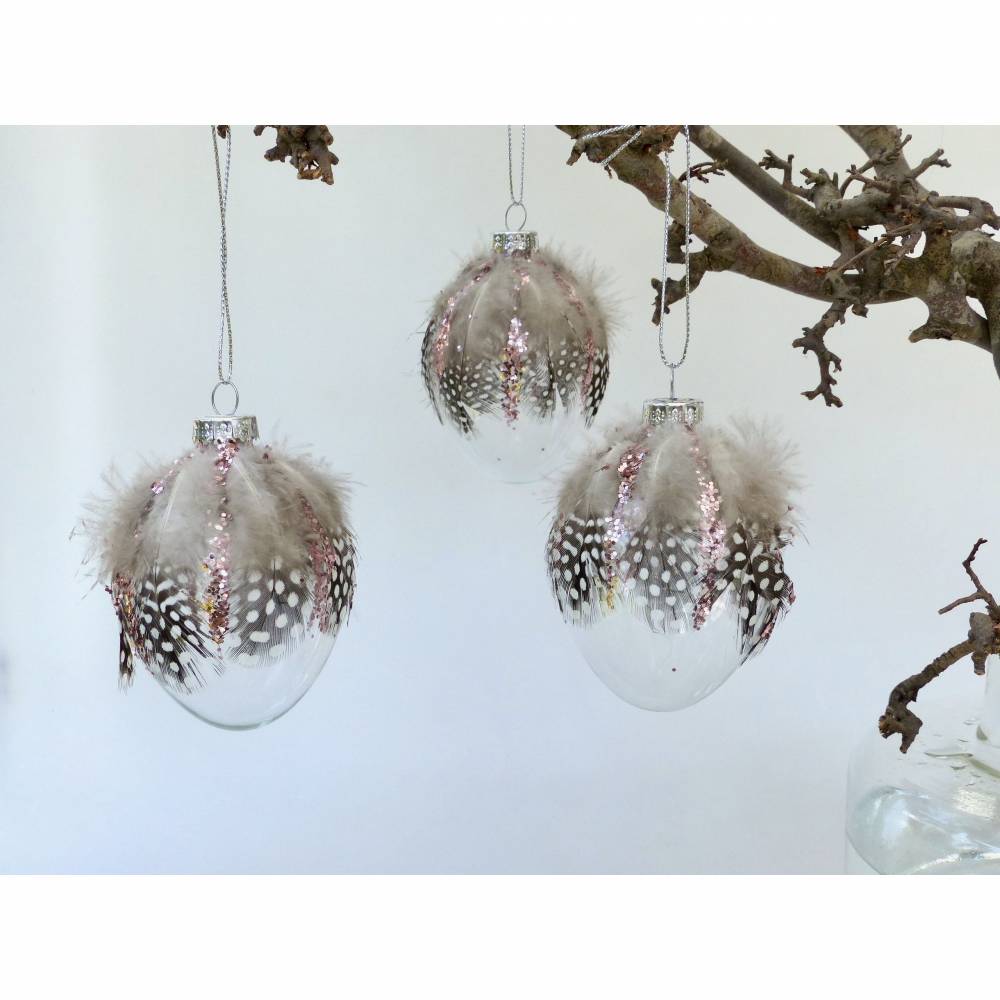 Ostereier aus Glas mit Perlhuhn-Federn, 4 Stück Bild 6