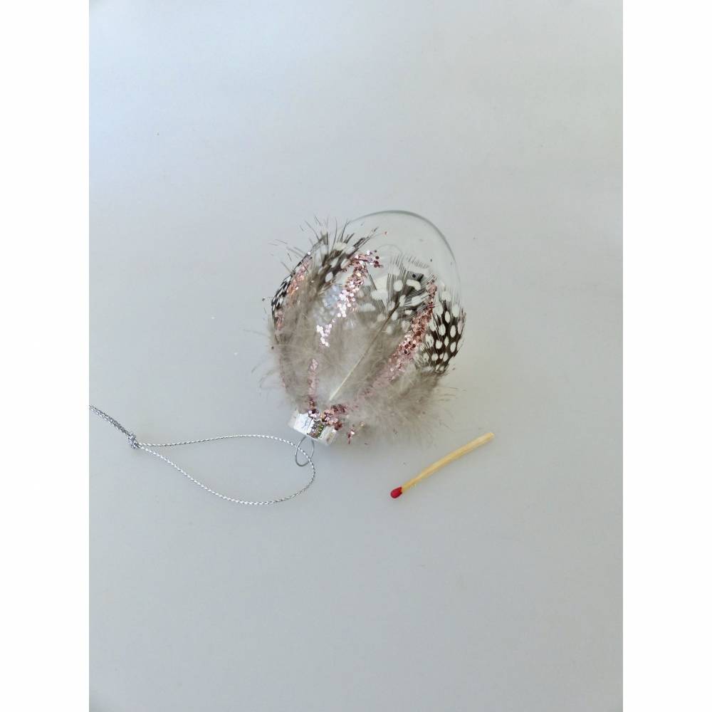 Ostereier aus Glas mit Perlhuhn-Federn, 4 Stück Bild 7