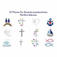 Stickdatei 12 Motive für Rosenkranztäschchen 10x10cm