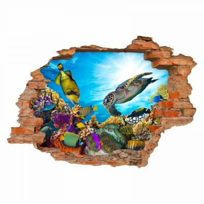 035 Wandtattoo Unterwasserwelt - Loch in der Wand - Kinderzimmer Wohnzimmer Badezimmer - in 6 Größen - Sticker und Aufkleber 