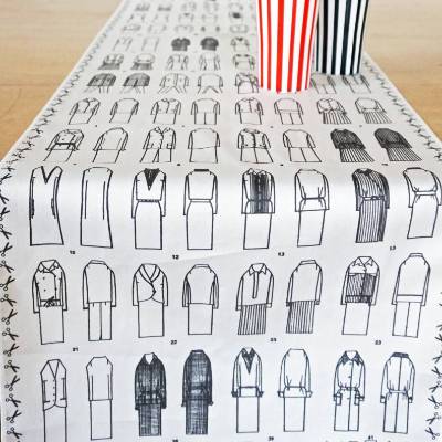 FASHION ILLUSTRATIONEN TISCHLÄUFER Modezeichnungen 1960er Jahre, Bio Baumwolle