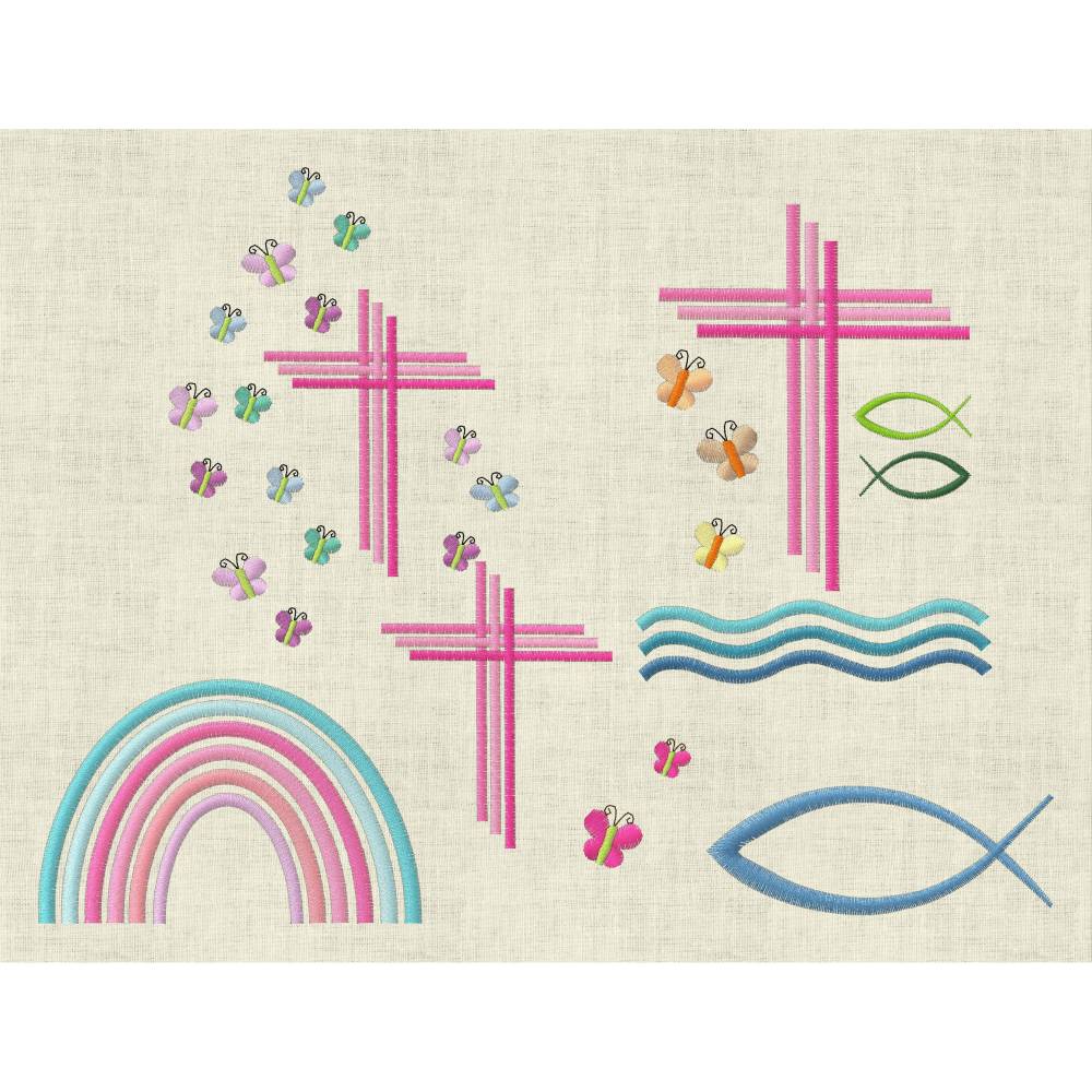 Stickdatei Kirche, Taufe, Gotteslob Kreuz Fisch Set 579/2 Bild 2