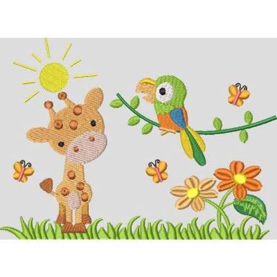 Stickdatei  Dschungel Giraffe Papagei  Taschenmotiv 13x18cm 5x7"  TM92 Maschinenstickerei