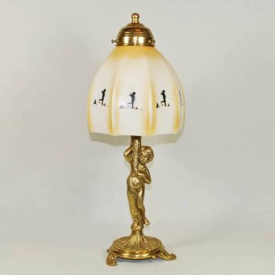 Süße Engel Tischleuchte Jugendstil Unikat Upcycling Putti Messing Gold Vintage Nachtlicht einmalig