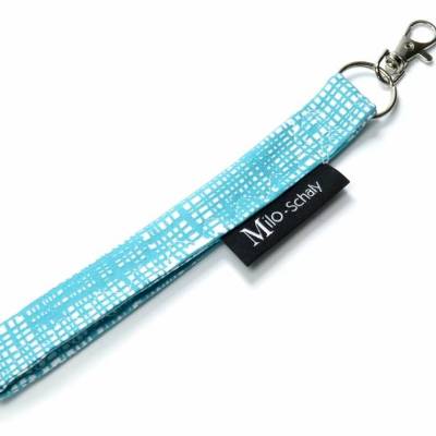 Schlüsselband kurz mit Karabiner Stoff Schlüsselanhänger türkis-weiß