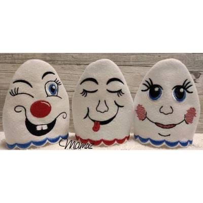 3x ITH-Stickdateien * Eierwärmer, Gesichter zum schmunzeln *  Eierwärmer für den Frühstückstisch