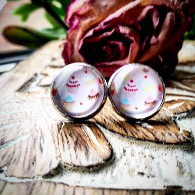 rosa Muffins Ohrringe und Ringe Cabochonschmuck verschiedene Fassungen Kuchen