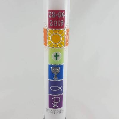 Kommunionkerze bunt, Regenbogen